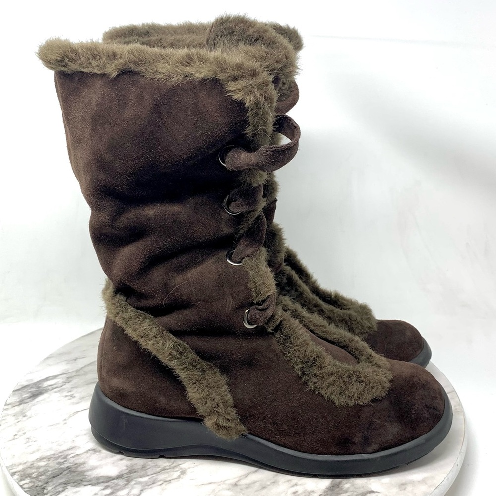 AEROSOLES Squishing Trip Faux Lined Fur Suede Lace Up Snow Boots 8 Sporty Y2K